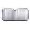 A silver bubble aluminium car sunshade with a black trim, featuring eyelets for secure attachment.