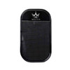 A black dashboard mat with a textured surface and a logo at the top.