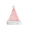 A pink plush Santa hat with a white faux fur trim and a fluffy pom-pom on top.