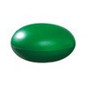A green tablet-shaped stress reliever with a smooth finish and a subtle sheen. It features a logo on the side.