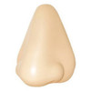 A beige stress reliever shaped like a nose, featuring a smooth texture and rounded contours.