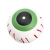 A 63mm stress ball shaped like an eyeball, featuring a green iris and red detailing on a white surface.