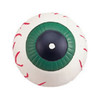 A round stress ball designed to resemble an eyeball, featuring green, black, and white colours with red detailing.