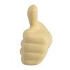 A fist-shaped stress reliever in a cream colour with a thumbs-up design. Includes a branding logo.