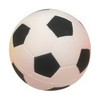 A 98mm football-shaped stress reliever, featuring a classic black and white soccer ball design, with a branding logo.