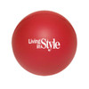 A red 50mm ball-shaped stress reliever with a logo.