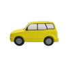 A yellow minibus-shaped stress reliever with grey wheels, featuring a simplistic design and a solid colour finish.
