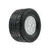 A black tyre-shaped stress reliever with a silver wheel rim, featuring detailed tread design.