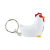 A white rooster stress reliever keyring with a red comb and yellow beak, attached to a silver keychain.