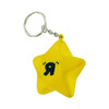 A yellow star-shaped stress reliever attached to a silver keyring. It features a simple design with minimal detail.