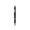 A black ball pen with a highlighter tip and a stylus, featuring a logo on the barrel.