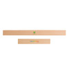 A dual scale wooden ruler in light wood with two sizes, featuring a logo and colourful branding.
