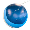 An inflatable advertising balloon in blue and white, featuring several attachment points and rigging lines.