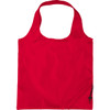 A red foldaway shopper tote bag with a single shoulder strap and a zipper for compact storage.