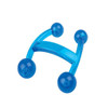A blue massager with a curved handle and rounded ends, designed for personal health and wellness.