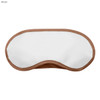 A brown and white sleep eye mask with a smooth texture, featuring a simple design and a logo.
