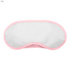 A pink sleep eye mask with a soft fabric surface and a curved shape, ideal for blocking out light.