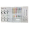 A display of various pens in multiple colours, arranged in a sleek presentation with a branded logo.