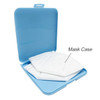 A blue mask box containing multiple face masks inside. The box has a hinge and a secure closure.