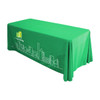 A green table cover throw for a four-foot table, featuring a logo and a simple design.