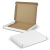 A die cut box with a locking lid, featuring a white exterior and a natural kraft interior, shown open and closed.
