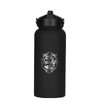 A drink bottle in matte black with a rubber-coated finish and a logo design.