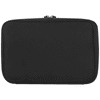 A black recycled organiser pouch with a zip closure and a simple, sleek design. It has a branding logo.