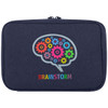 A navy organiser pouch featuring a brain design with colourful gears and a logo at the bottom.