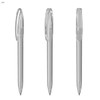 A transparent plastic pen displayed from three different angles. The pen features a clear barrel and clip.