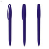 A set of three purple plastic pens with a cap and a clip, featuring a simple design and shiny finish.