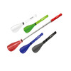 A set of shoe horns in various colours: white, green, red, blue, and black, featuring a logo.