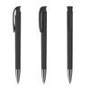 A set of three black metal pens with a high gloss finish and clips, featuring a sleek design and silver accents.