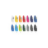 A collection of plastic pens in various colours, featuring a sleek design and a silver clip. Each pen has a logo.