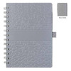 A grey La Trobe Stone Paper Notebook featuring an embossed pattern and a matching elastic band. Includes a view of the back side.