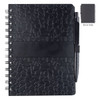 A black La Trobe Stone Paper Notebook featuring a textured cover and a pen attached, with a smaller notebook shown on the side.