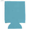 A light blue neoprene stubby cooler with a stitched edge and a cut-out base, featuring a logo.