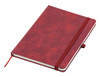 A red Apex A5 notebook with a textured cover and an elastic closure. It includes a matching bookmark ribbon.