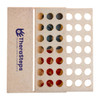 A wooden game featuring a grid of coloured tokens in red and blue, housed in a branded beige box.