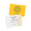 A7 message cards featuring a yellow design with nature motifs and a white card expressing gratitude, adorned with floral elements.