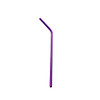 A purple stainless steel straw with a bent design, featuring a logo.