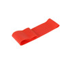 A red latex fitness resistance band, designed for exercise and training, laying flat on a white background.