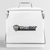 A 13L white metal cooler box with a handle and a logo on the front.