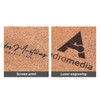 Custom shaped cork mouse mat featuring a natural cork surface, screen printed and laser engraved logos in black.