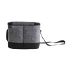 A grey felt cooler bag with a black base and strap, featuring a zippered top and two side pockets.