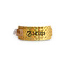 A yellow holographic PVC wristband featuring a logo, suitable for events and exhibitions.