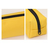 A yellow coloured pencil case featuring a textured finish and a black zip closure. It has a rectangular shape.