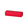 A red pencil case with a black zipper, featuring a simple design suitable for carrying stationery items.