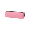A pink pencil case with a black zip closure, rectangular in shape, featuring a simple design.