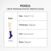 Crew Premium Digital Printed Socks in navy blue, designed for adult sizes 7-12, with regular thickness and base.