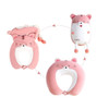 A pink tiger-shaped travel pillow that transforms into a plush toy, featuring cute facial details and pom-pom accents.